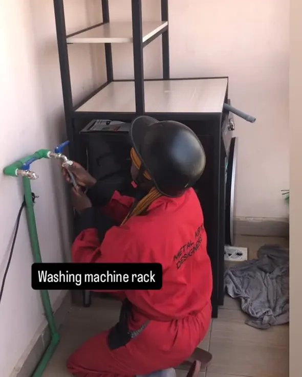 Washing machine rack fitted on site